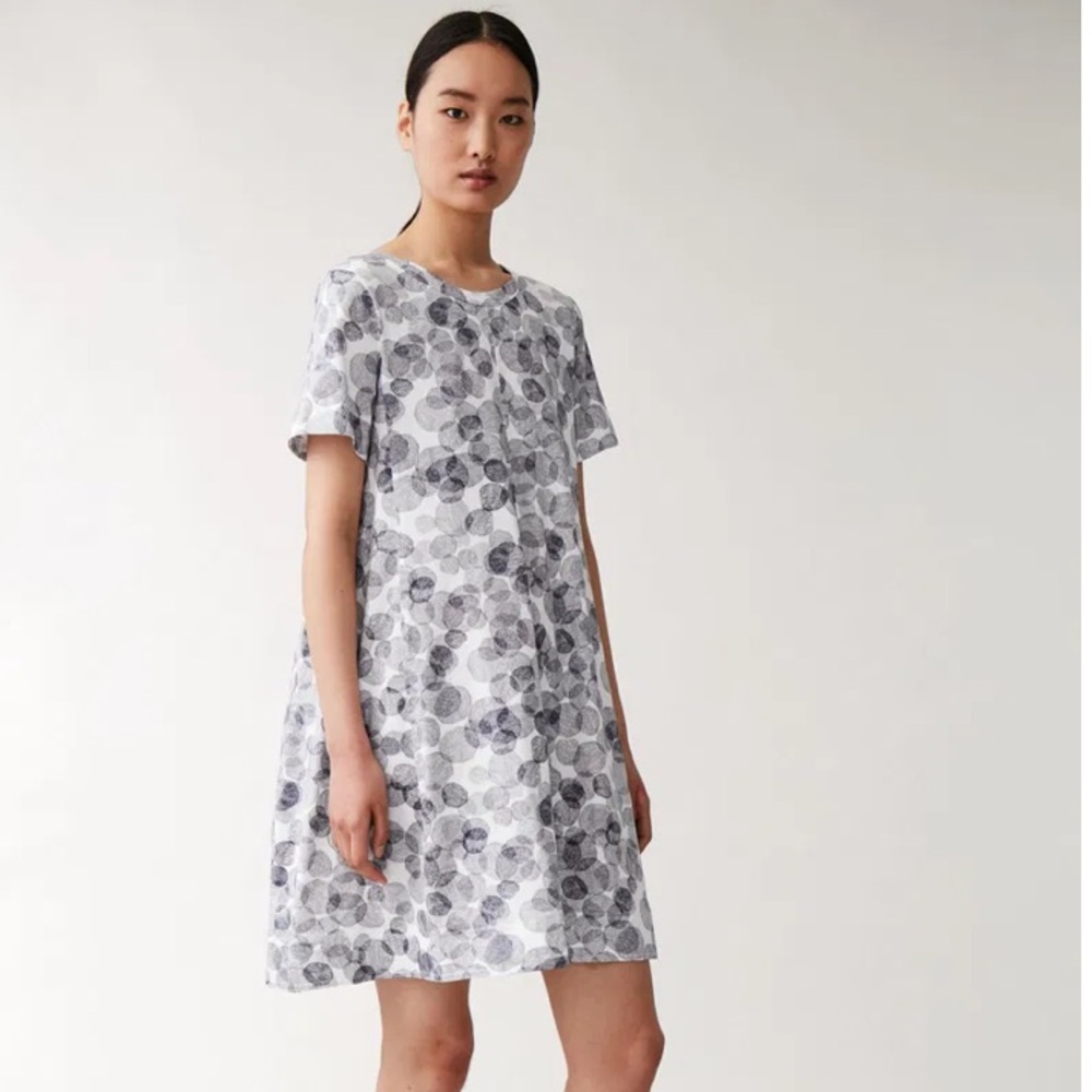 COS Gray and White Flutter Sleeve Mini Dress Size M